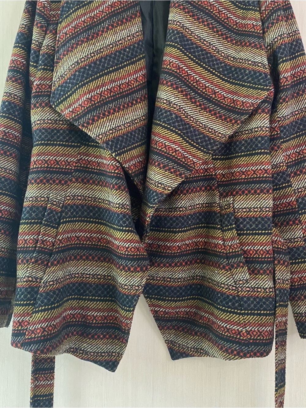 Jack by BB Dakota Women’s Multicolor Striped Belt Wrap Lined Jacket Medium - Picture 3 of 7
